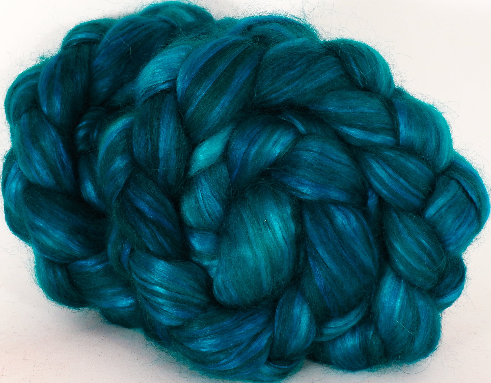 Hand-dyed Wensleydale/ Mulberry silk roving (65/35) - Mallard - Inglenook Fibers