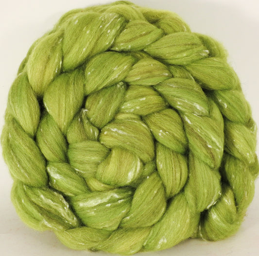 Batt in a Braid #42- Inchworm -(5.4 oz)  Polwarth/ Tweed Blend / Peduncle&Tussah Silk( 50/25/25) - Inglenook Fibers