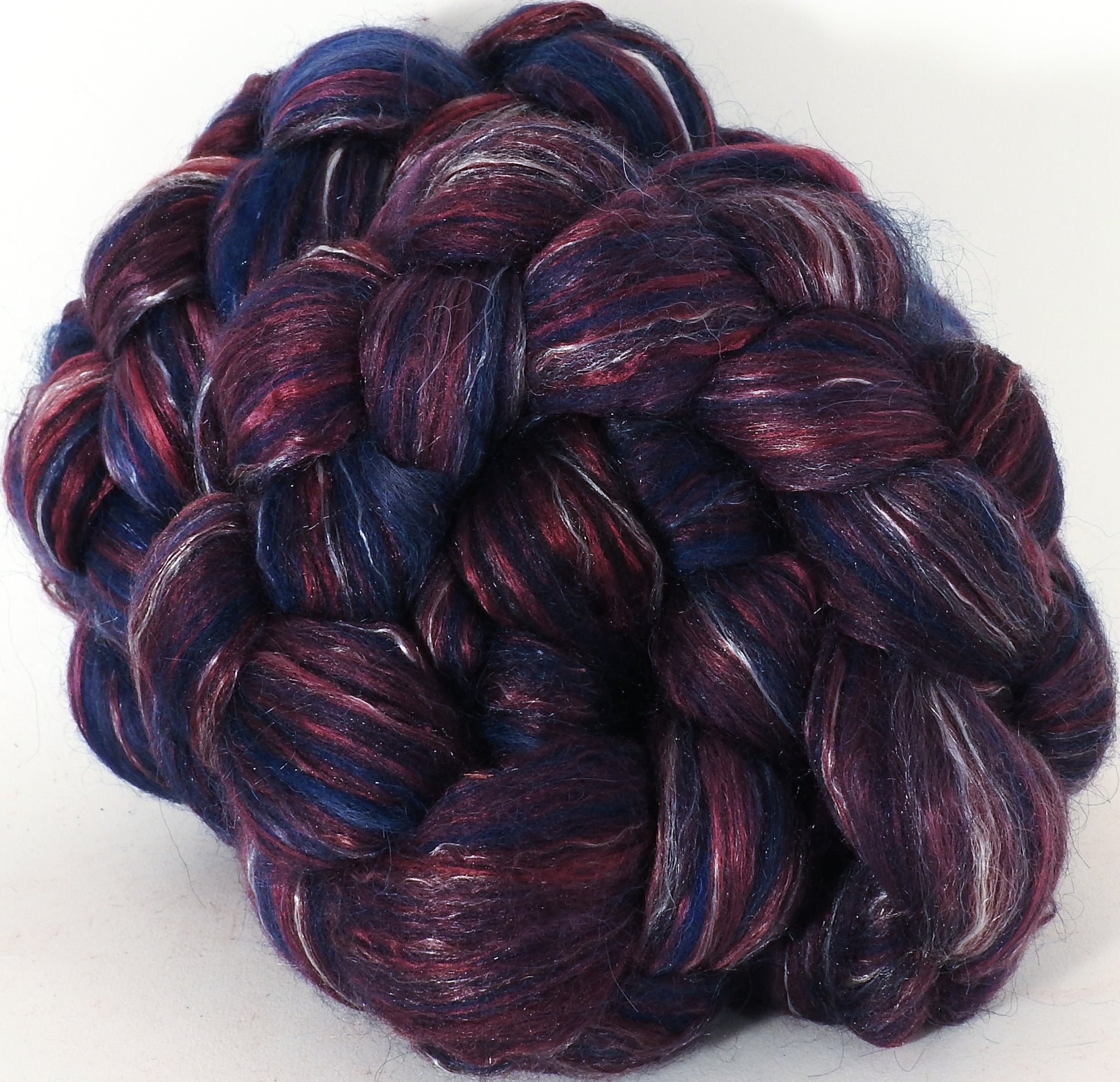 Hand-dyed wensleydale/ mulberry silk roving ( 65/35) -Banshee - Inglenook Fibers