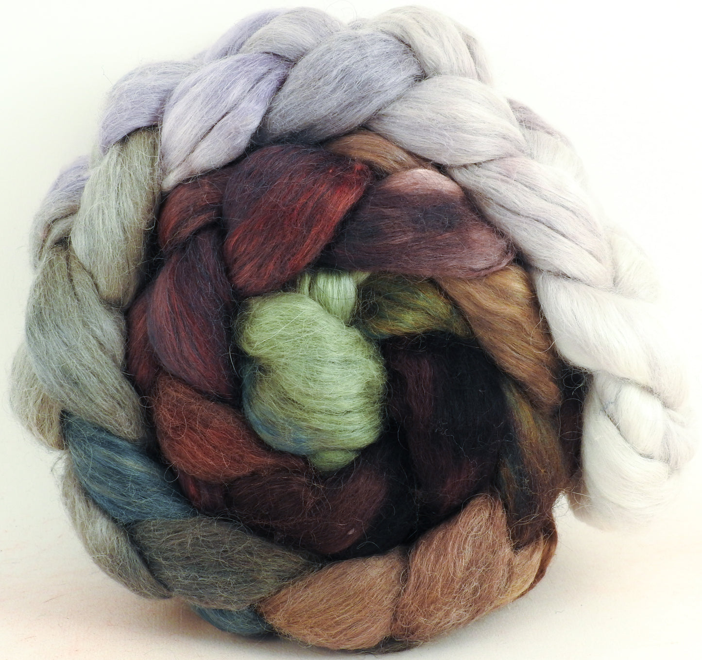 Winter Wren (5.7 oz) - Batt in a Braid #52- Wensleydale/ Mulberry silk/ Polwarth (60/25/15)