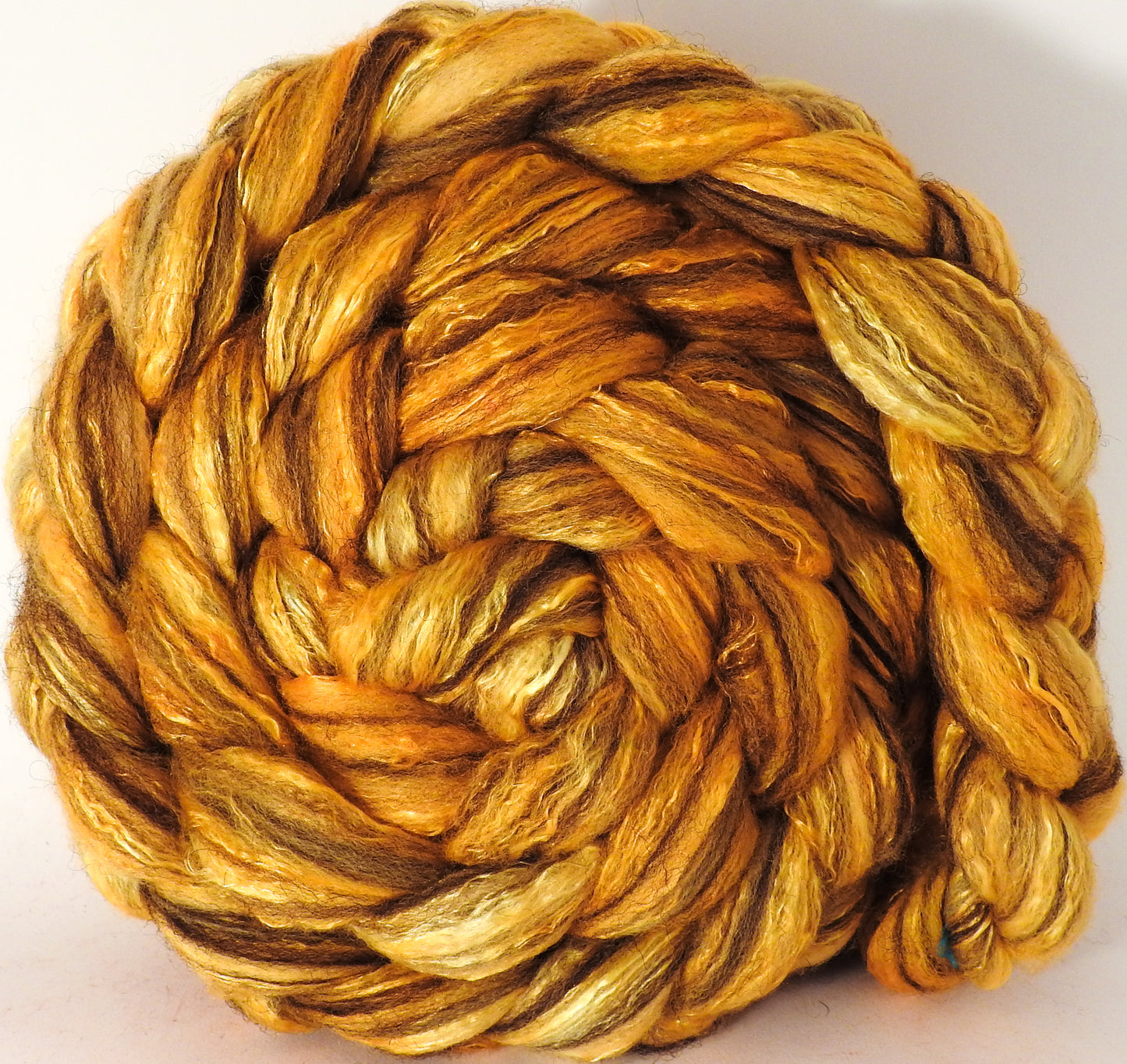 Batt in a Braid #47 - Marigold -(5.6 oz.)Polwarth/ Zwartables / Mulberry silk (50/25/25) - Inglenook Fibers