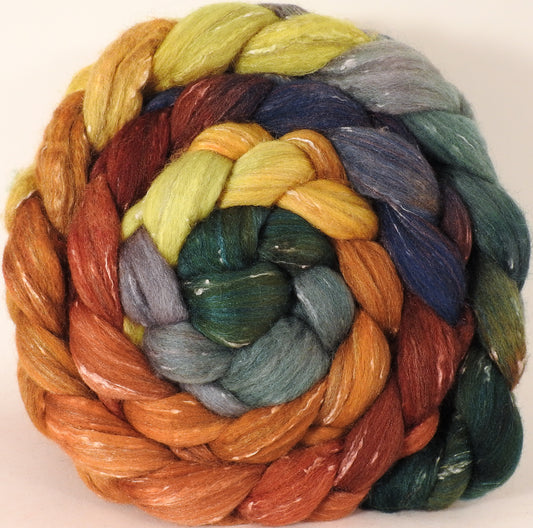 Batt in a Braid #42- Gourds -(5.4 oz)  Polwarth/ Tweed Blend / Peduncle&Tussah Silk( 50/25/25) - Inglenook Fibers