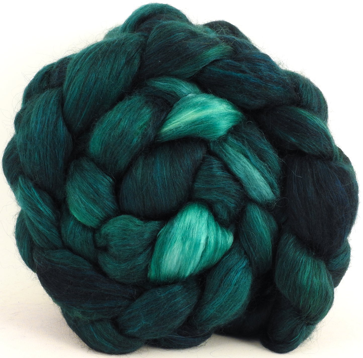 Malachite (5.7 oz) - Batt in a Braid #52- Wensleydale/ Mulberry silk/ Polwarth (60/25/15)