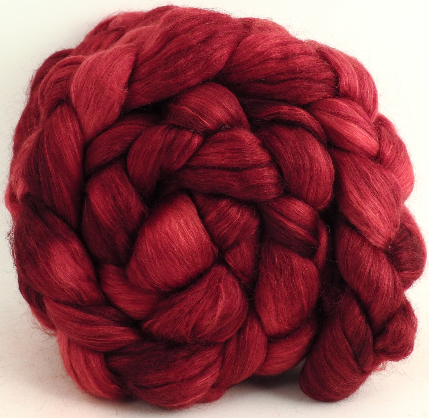 Crimson (5.8 oz) - Batt in a Braid #52- Wensleydale/ Mulberry silk/ Polwarth (60/25/15)
