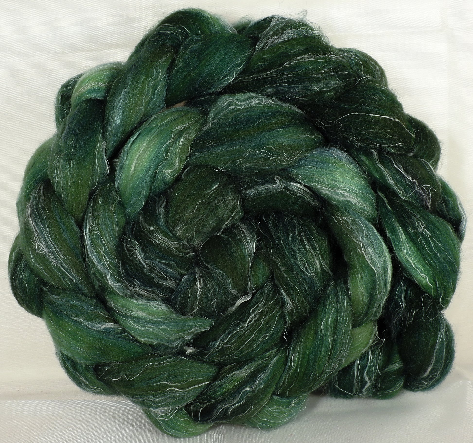 Batt in a Braid #29 -Zucchini (5.4 oz.) Rambouillet / Tussah / Flax (40/40/20) - Inglenook Fibers