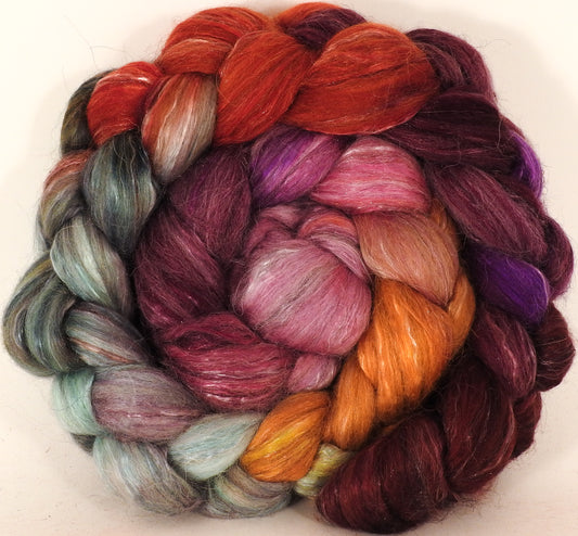 Batt in a Braid #31- The Red Queen -(5.8 oz.) - Polwarth/ Mulberry Silk / Baby Alpaca / Rainbow Firestar/ Tencel( 40/25/15/10/10) - Inglenook Fibers