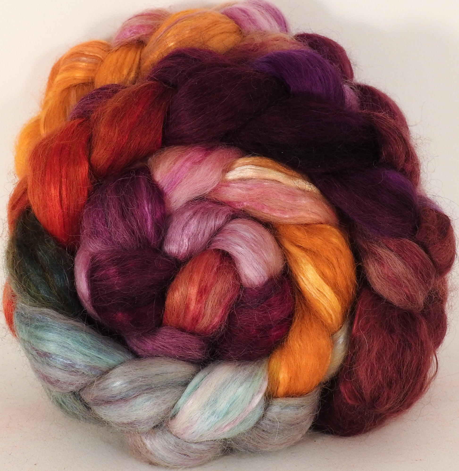 Hand-dyed Wensleydale/ Mulberry silk roving (65/35) - The Red Queen - Inglenook Fibers