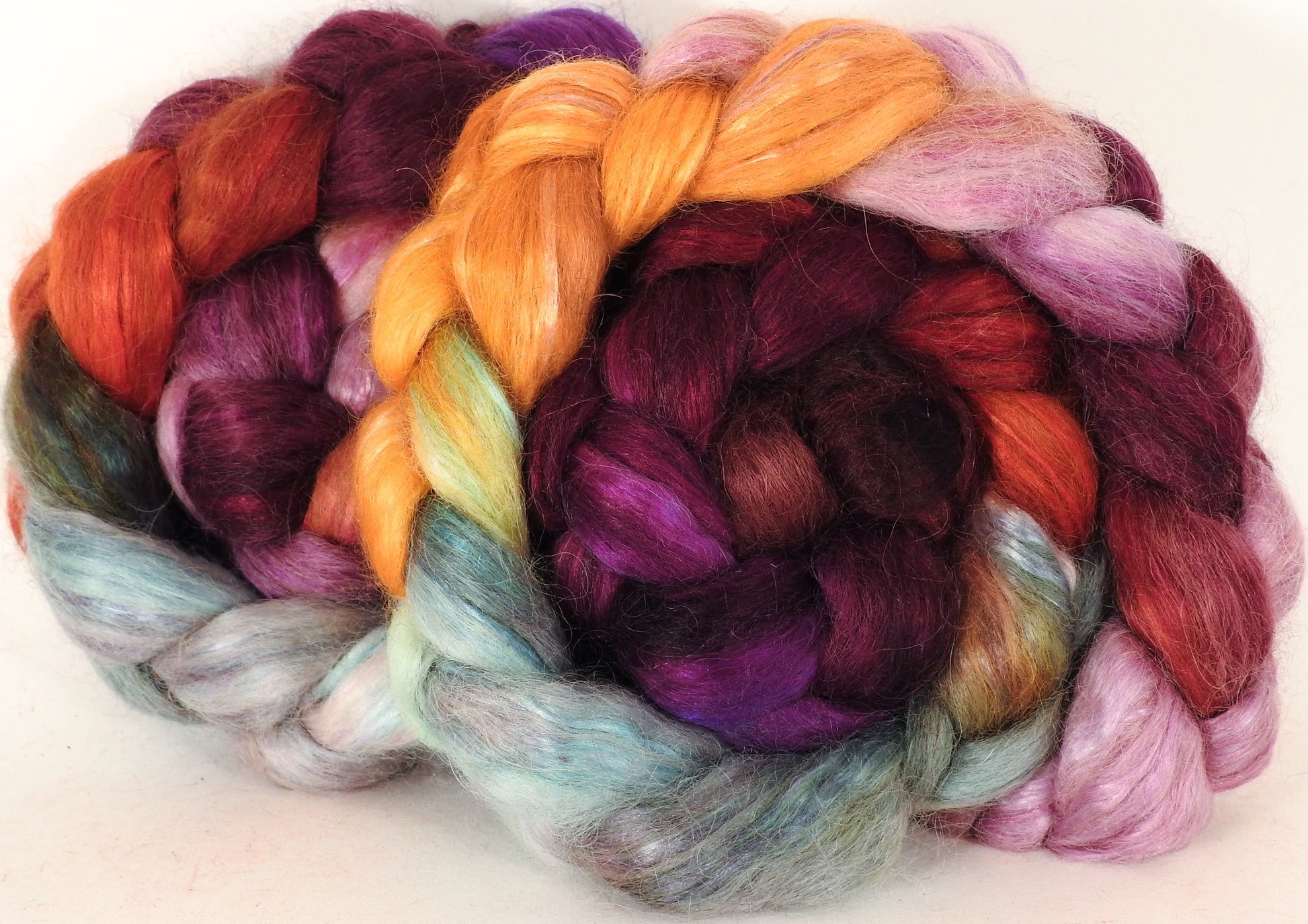 Hand-dyed Wensleydale/ Mulberry silk roving (65/35) - The Red Queen - Inglenook Fibers