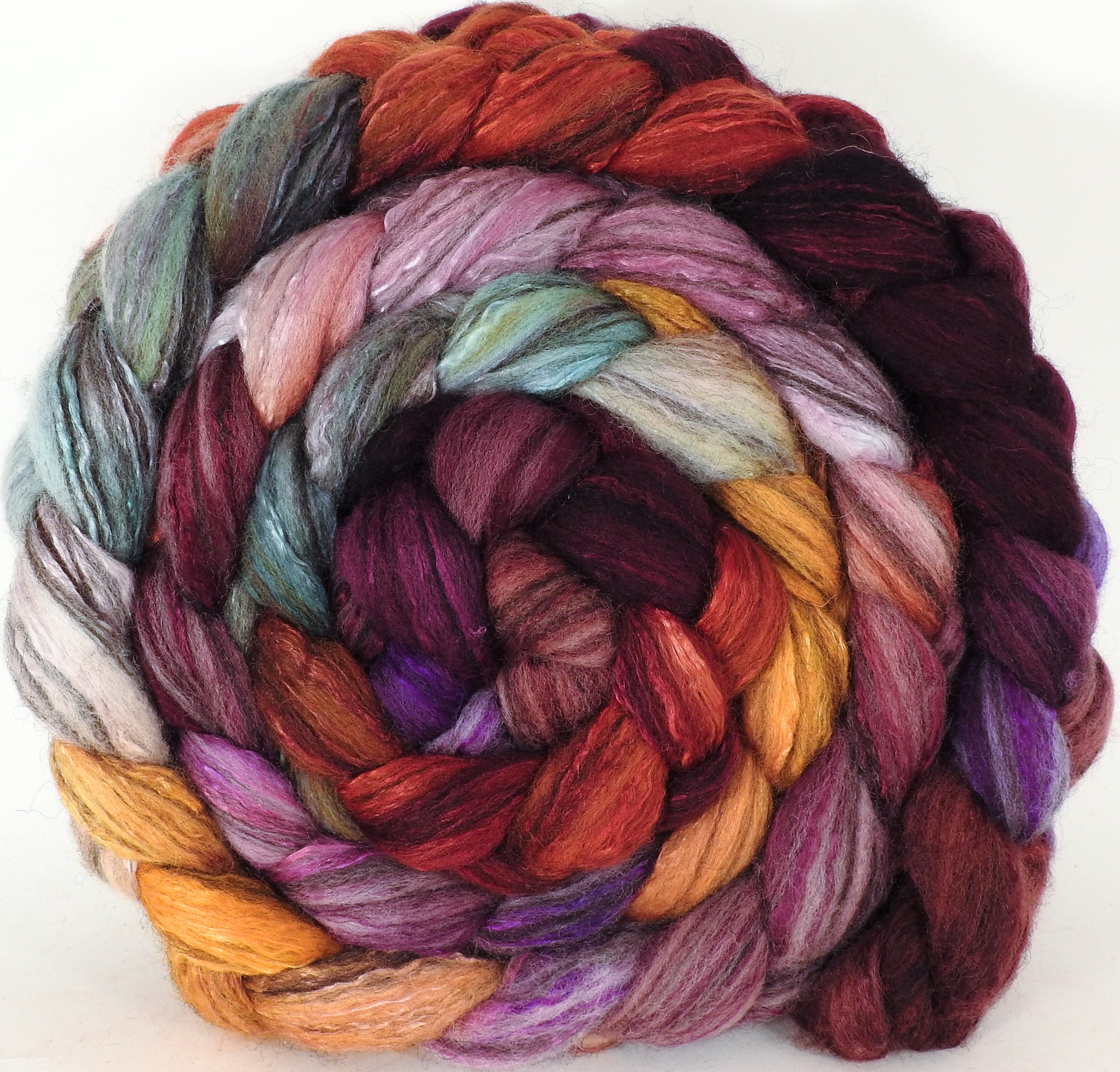 Batt in a Braid #47 - The Red Queen (5.4 oz) - Polwarth/ Zwartbles / Mulberry silk (50/25/25) - Inglenook Fibers