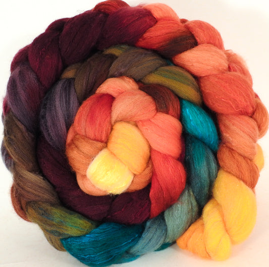 Hand dyed top for spinning - Smaug - Organic polwarth /Tussah silk (80/20) - Inglenook Fibers