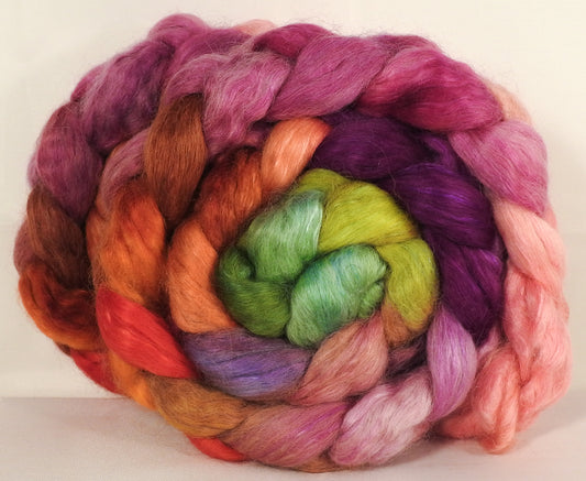 Wensleydale/ mulberry silk roving ( 65/35) -Zinnias - (6.2 oz.) - Inglenook Fibers