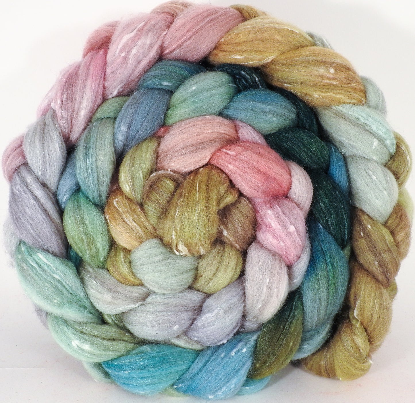 Batt in a Braid #42- Shabby Chic -(5.1 oz)  Polwarth/ Tweed Blend / Peduncle&Tussah Silk( 50/25/25) - Inglenook Fibers