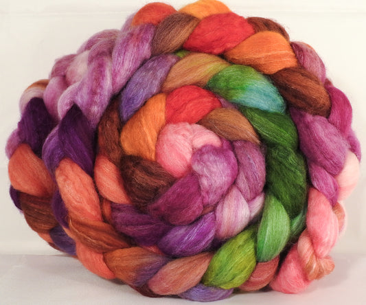 Batt in a Braid #36 - Zinnias - (5.2 oz.) Sw BFL / BFL / tussah Silk ( 40/40/20 ) - Inglenook Fibers