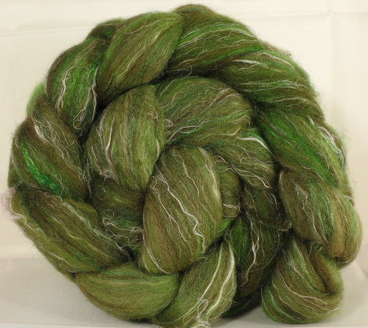 Batt in a Braid #32-Alfalfa-(5.3 oz)  Manx Loaghtan/ Wht Bfl / Tussah Silk/ Flax( 30/30/30/10) - Inglenook Fibers