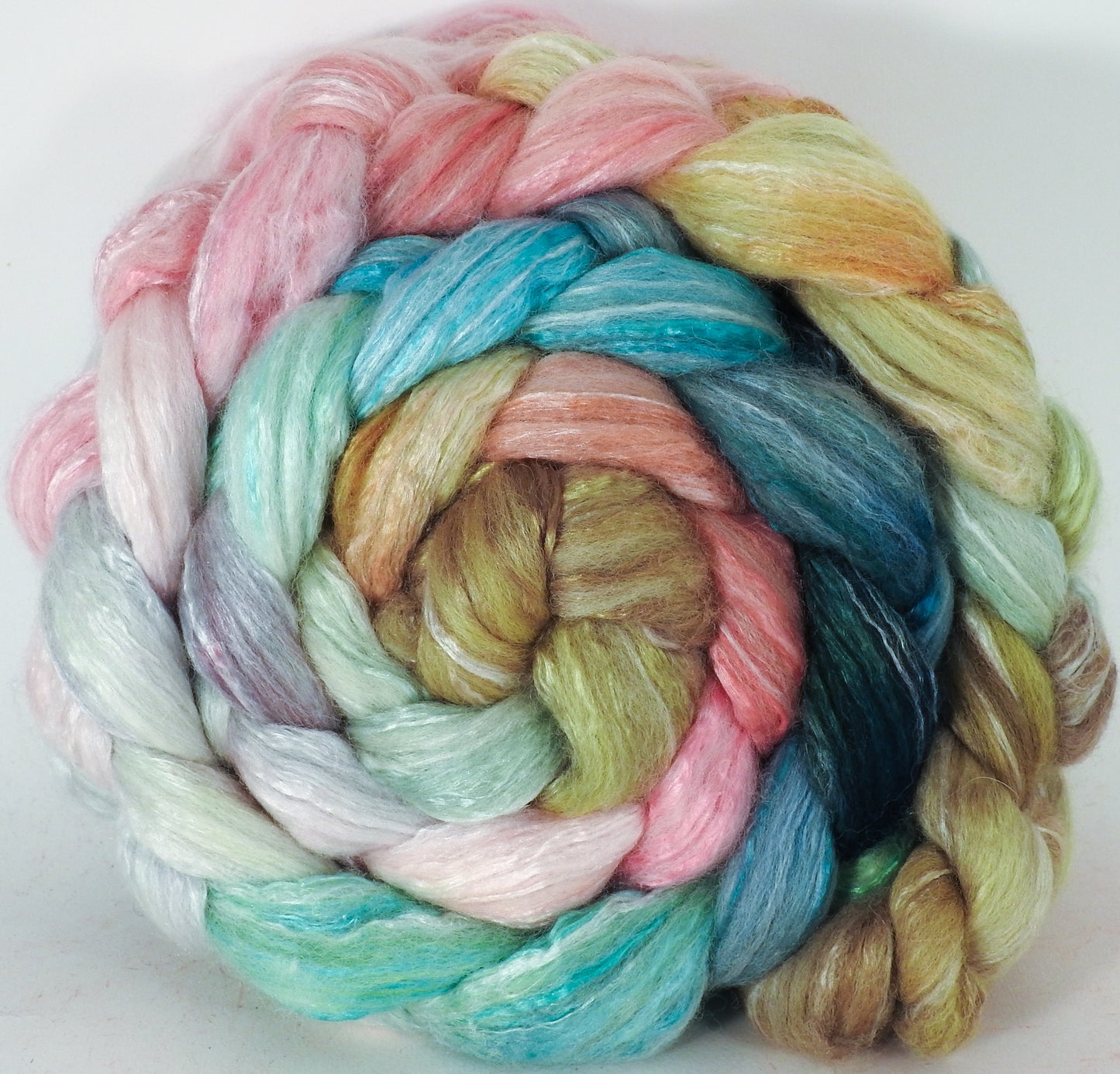 Batt in a Braid #45 -Shabby Chic (5.5 oz.) - Corriedale/Mulberry Silk/Rose Fiber (60/20/20) - Inglenook Fibers