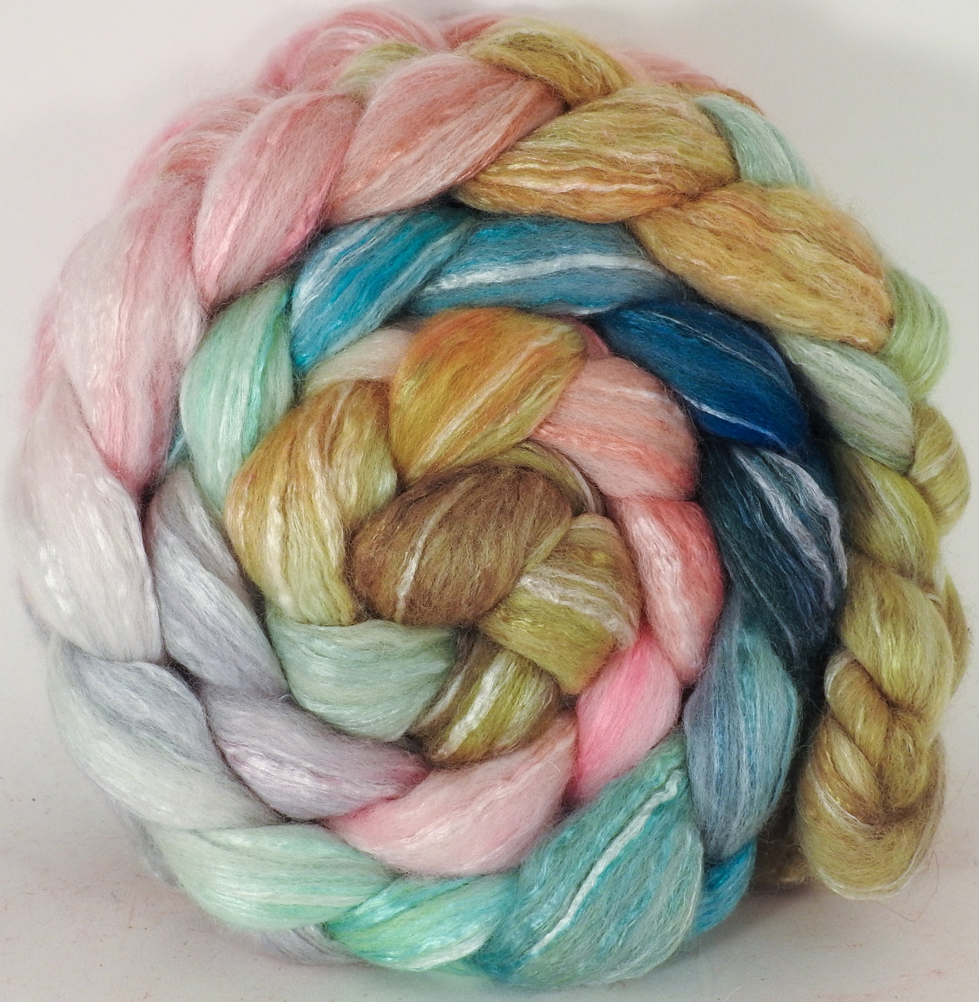 Batt in a Braid #45 -Shabby Chic (5.5 oz.) - Corriedale/Mulberry Silk/Rose Fiber (60/20/20) - Inglenook Fibers