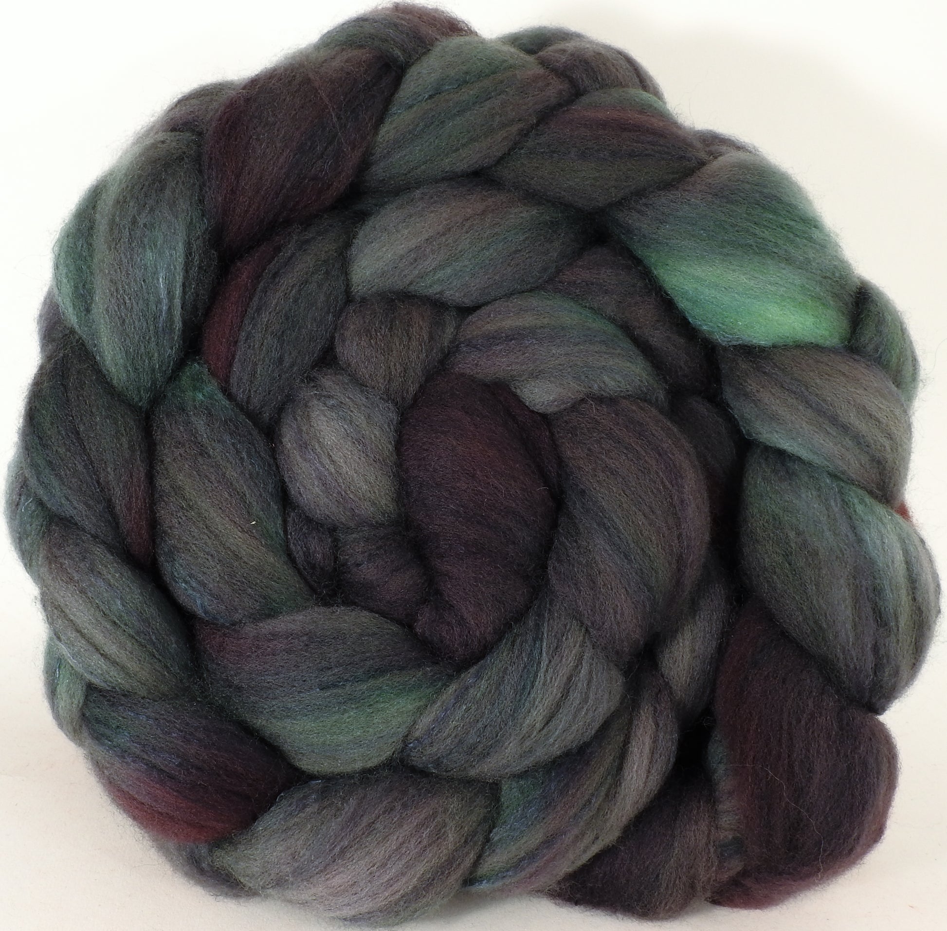 Hand dyed top for spinning - Asphalt - (5.6 oz.) Organic polwarth /Tussah silk (80/20) - Inglenook Fibers