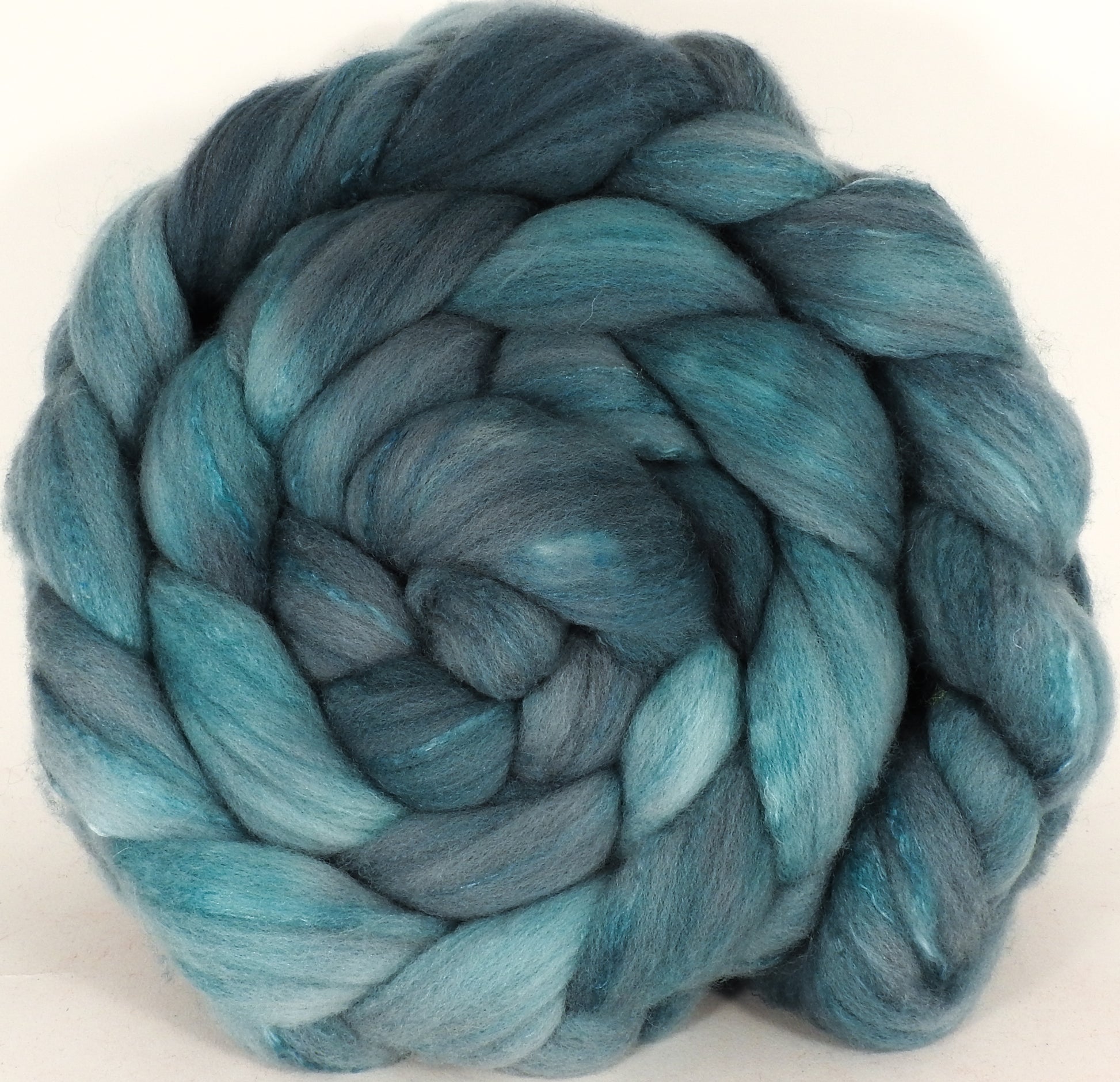 Hand dyed top for spinning - Rain Cloud - (5.6 oz.) Organic polwarth /Tussah silk (80/20) - Inglenook Fibers