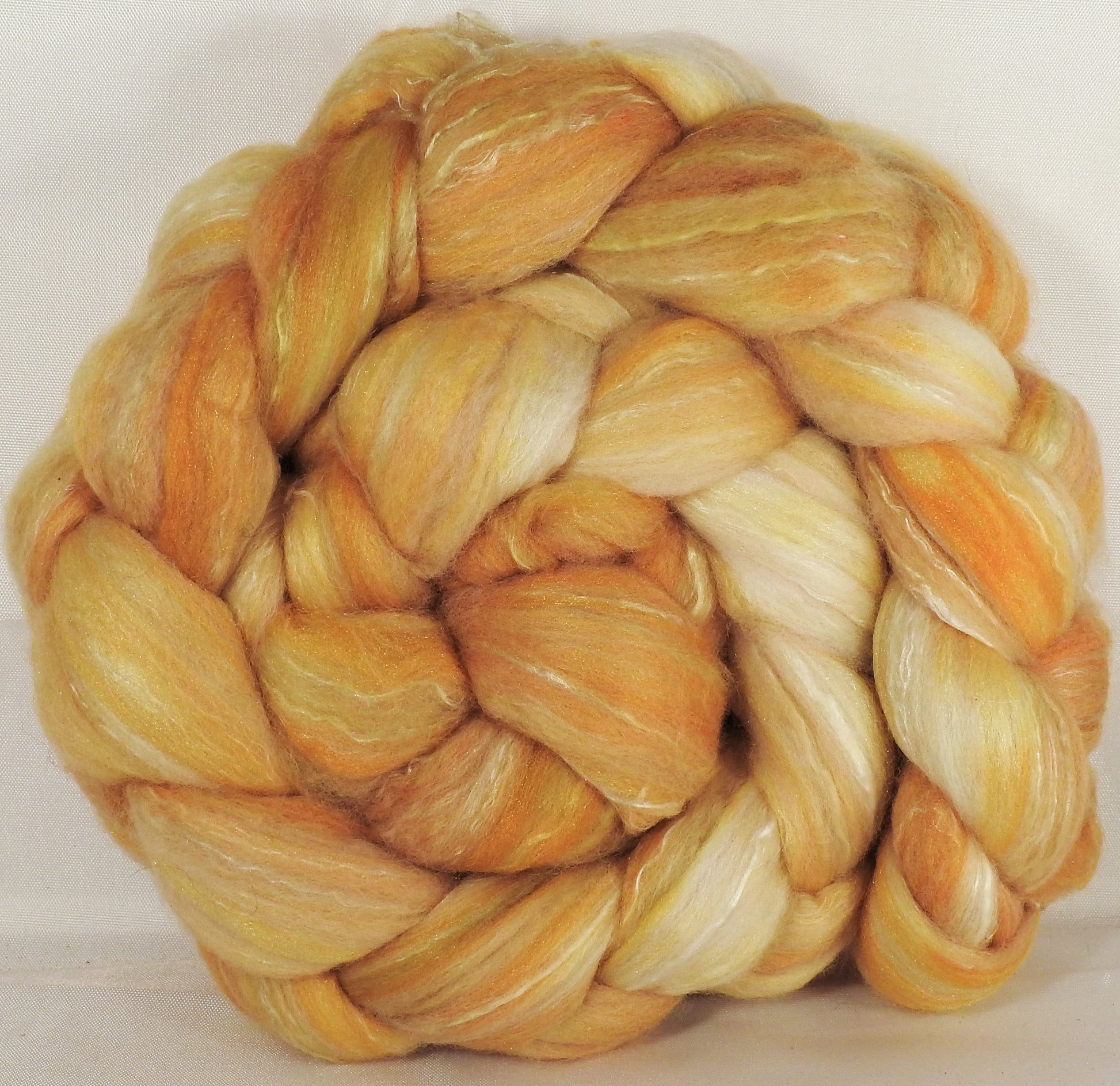 Batt in a Braid #5 - Butter -(5 oz.) Merino/ Camel/ silk/ faux cashmere/ firestar (25/25/25/12/12) - Inglenook Fibers