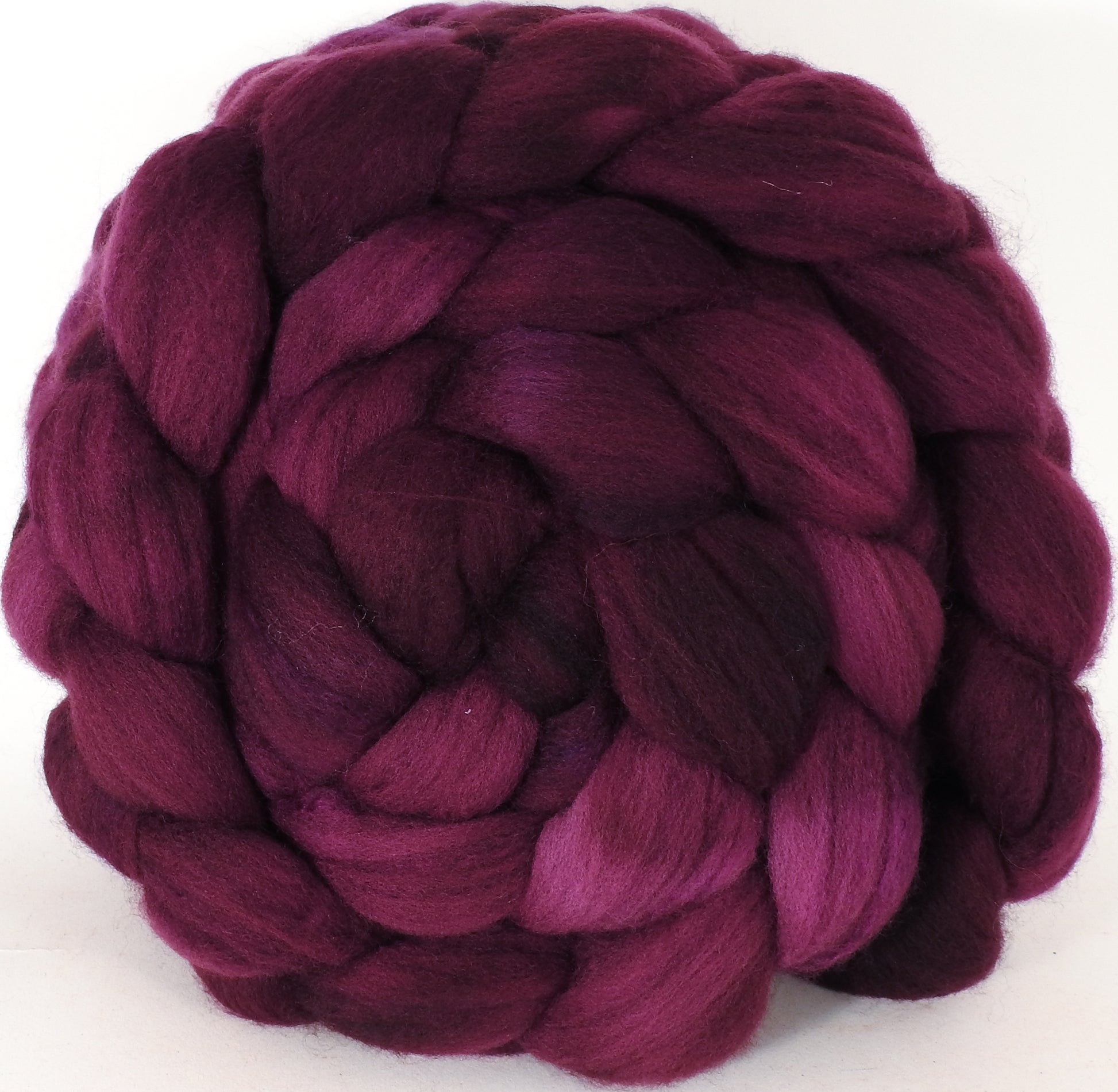 Hand dyed top for spinning - Mulberry - (5.6 oz.) Organic polwarth /Tussah silk (80/20) - Inglenook Fibers