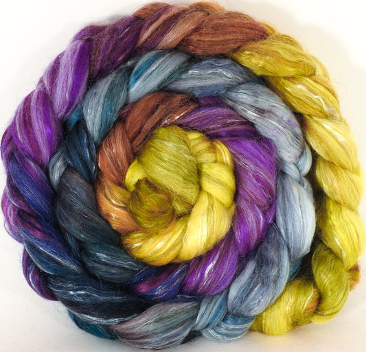 Batt in a Braid #31-Beautyberry -(6.5 oz. ) Polwarth/ Mulberry Silk / Baby Alpaca / Rainbow Firestar/ Tencel( 40/25/15/10/10) - Inglenook Fibers