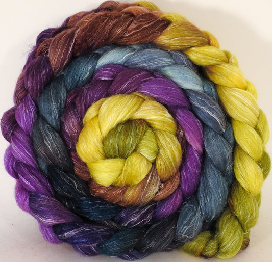 Batt in a Braid #3- Beautyberry - (6.5 oz) - Polwarth/ Tussah Silk/ Flax (40/40/20) - Inglenook Fibers