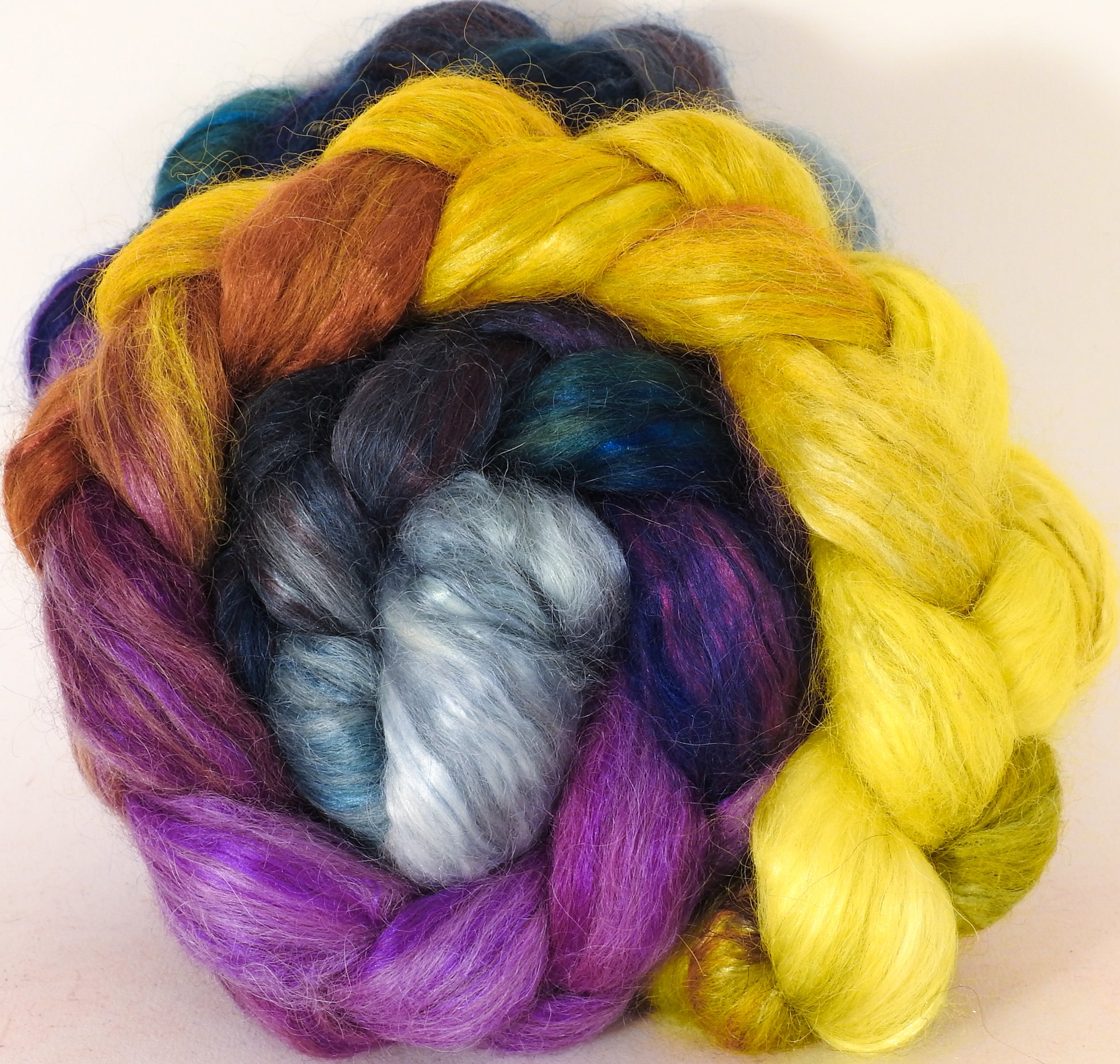 Hand-dyed wensleydale/ mulberry silk roving ( 65/35) - Beautyberry - (5.3 oz.) - Inglenook Fibers