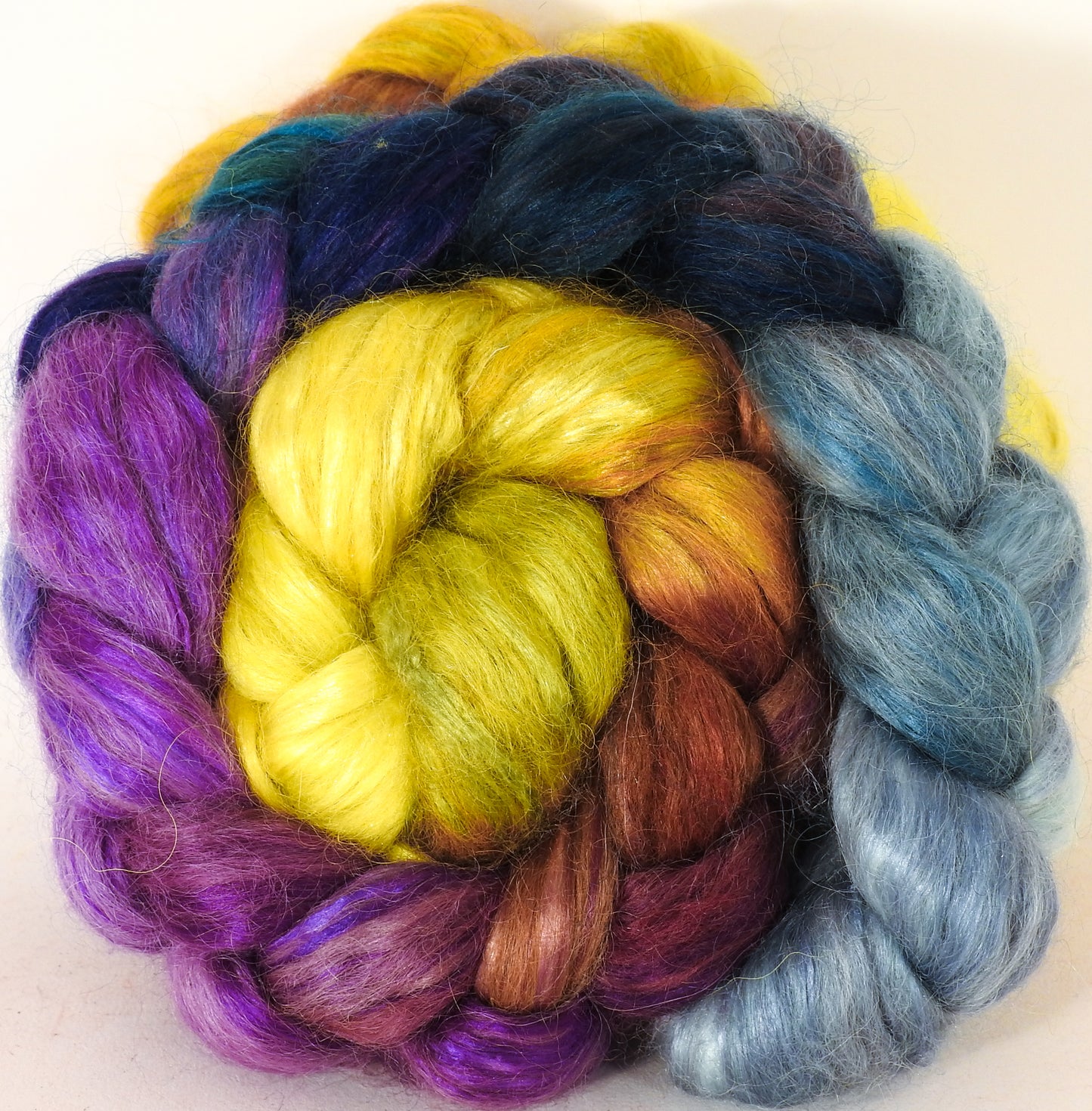 Hand-dyed wensleydale/ mulberry silk roving ( 65/35) - Beautyberry - (5.3 oz.) - Inglenook Fibers