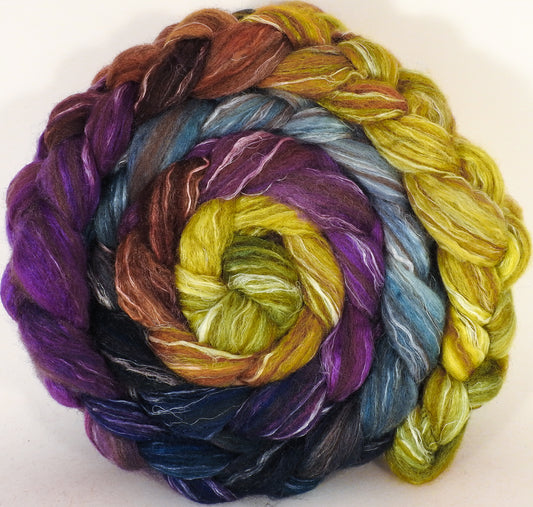 Batt in a Braid #32- Beautyberry -(5.4 oz)  Manx Loaghtan/ Wht Bfl / Tussah Silk/ Flax( 30/30/30/10) - Inglenook Fibers