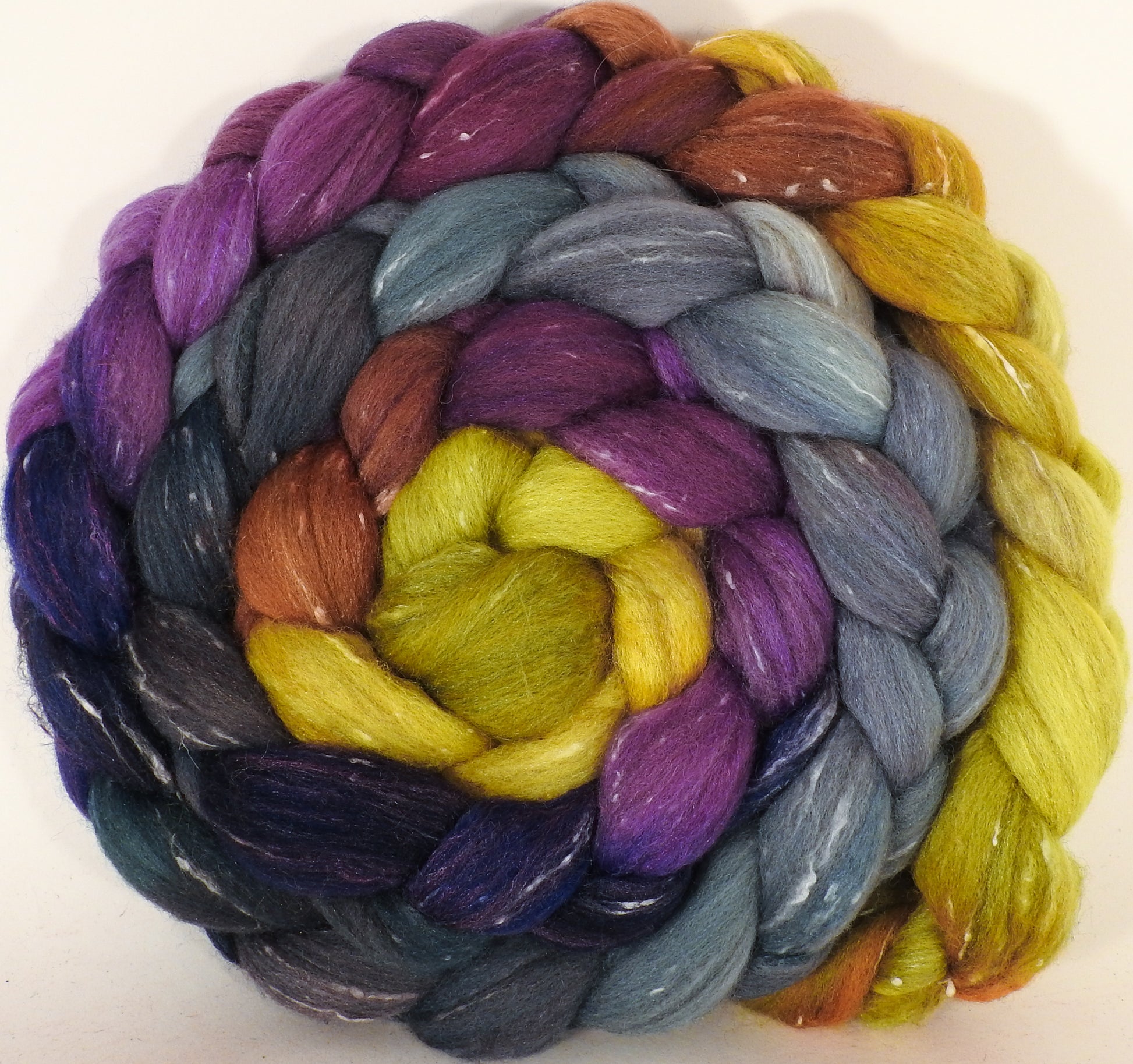 Batt in a Braid #42- Beautyberry -(5.2 oz)  Polwarth/ Tweed Blend / Peduncle&Tussah Silk( 50/25/25) - Inglenook Fibers