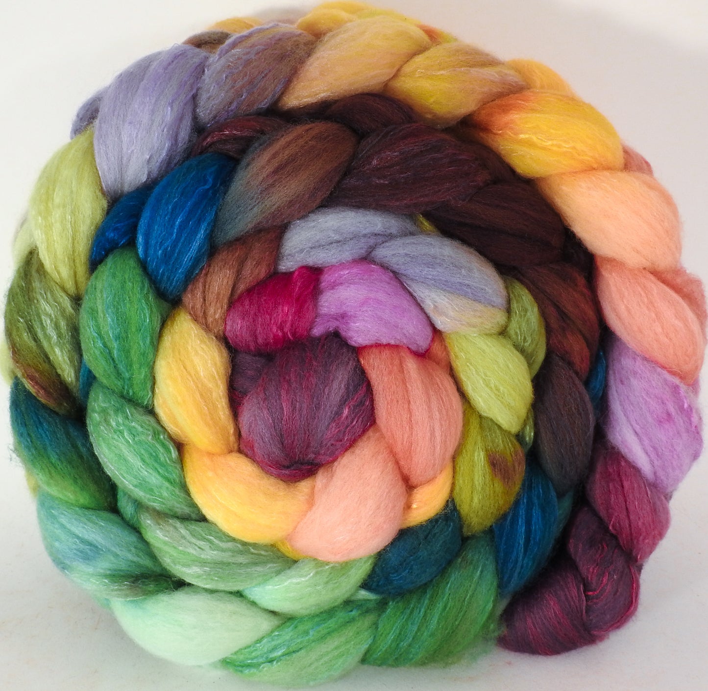 Hand dyed top for spinning -Rivendell - (6.2 oz.) Organic polwarth /Tussah silk (80/20) - Inglenook Fibers