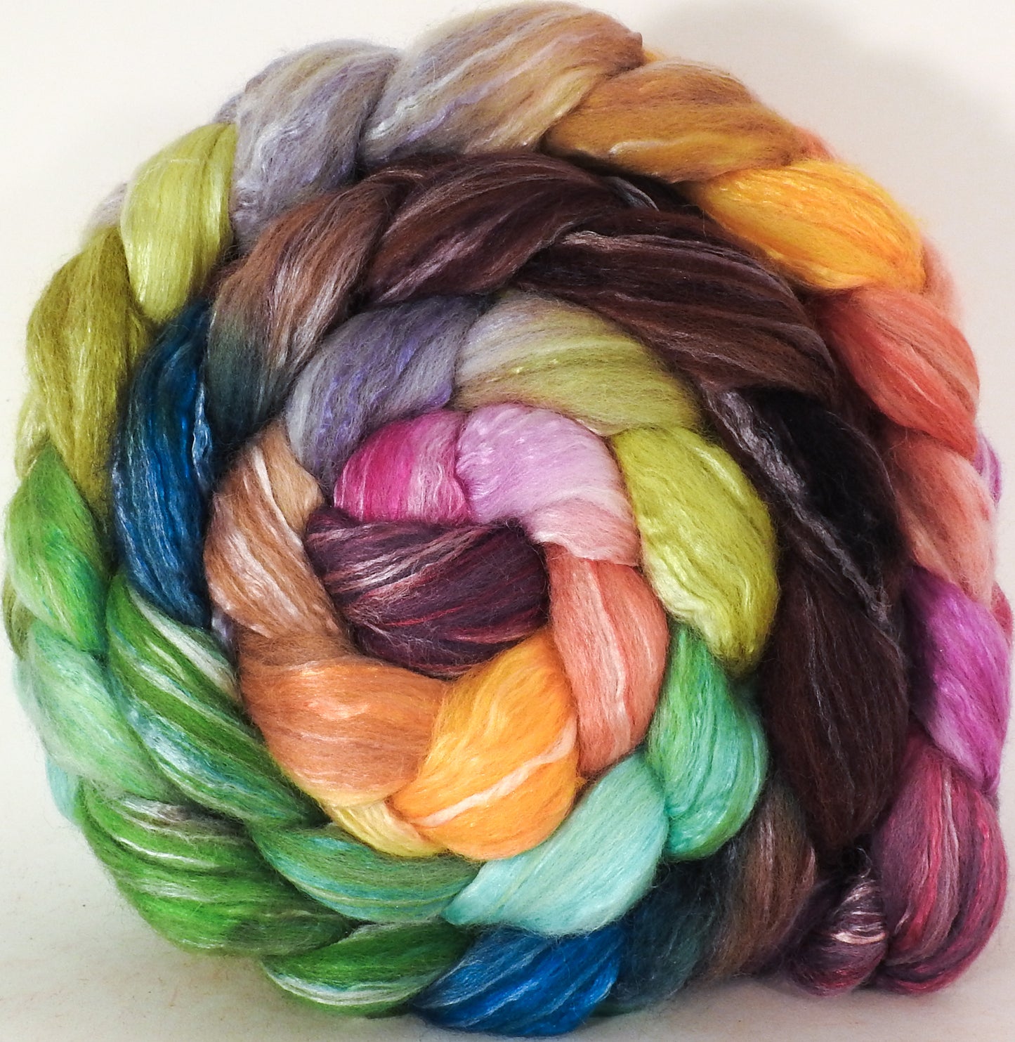 Batt in a Braid #45 -Rivendell (6.4 oz.) - Corriedale/Mulberry Silk/Rose Fiber (60/20/20) - Inglenook Fibers