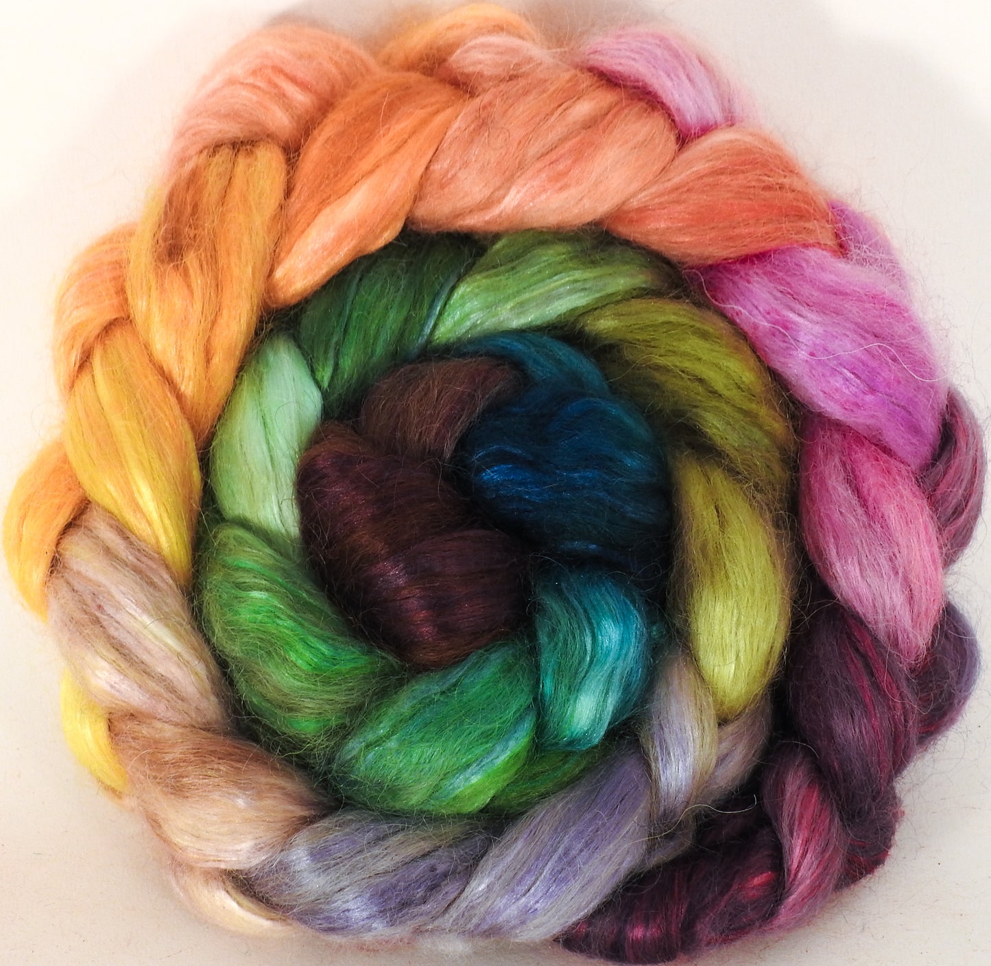 Hand-dyed wensleydale/ mulberry silk roving ( 65/35) -Rivendell - ( 6.5 oz.) - Inglenook Fibers