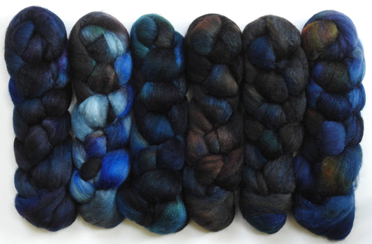 "It was a Dark & Stormy Night"-  Gradient Braid Set - (8.6 oz.) Batt in a Braid #56- Superfine Merino/Tussah Silk/ Cashmere (60/25/15)