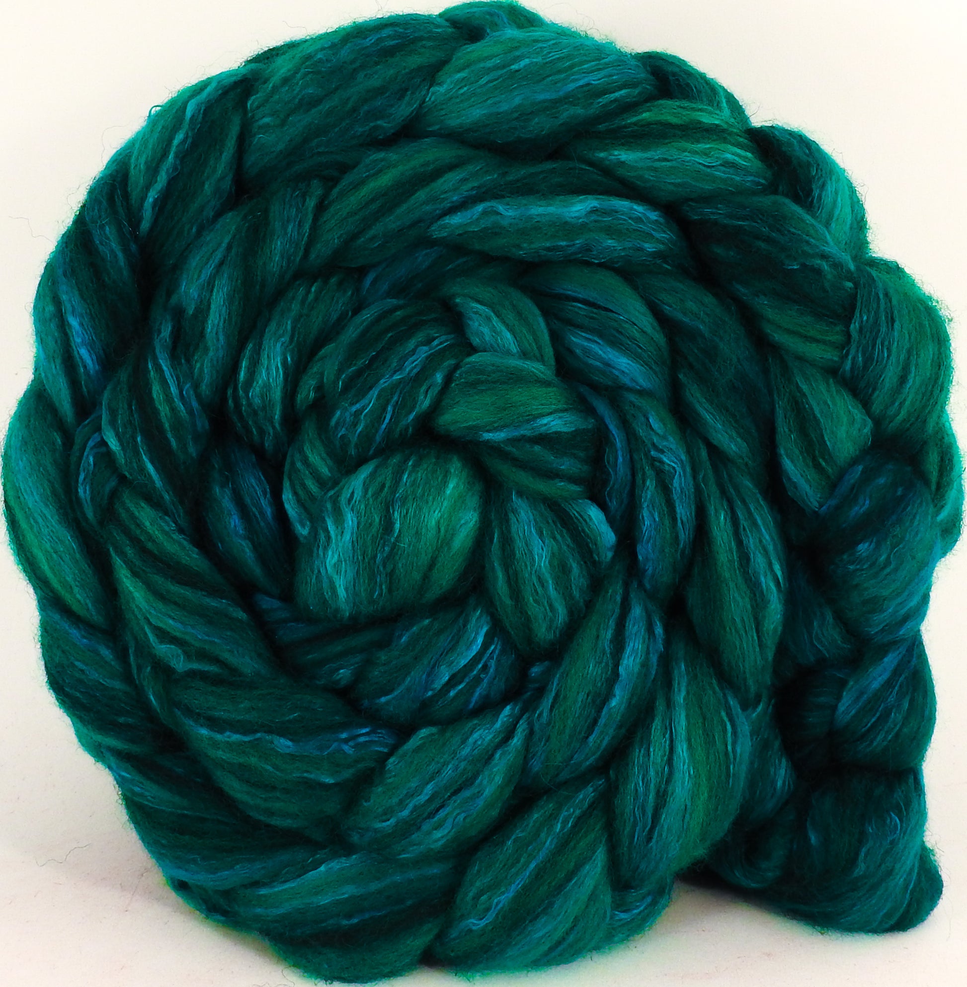 Batt in a Braid #47 - Shamrock - Polwarth/ Zwartbles / Mulberry silk (50/25/25) - Inglenook Fibers