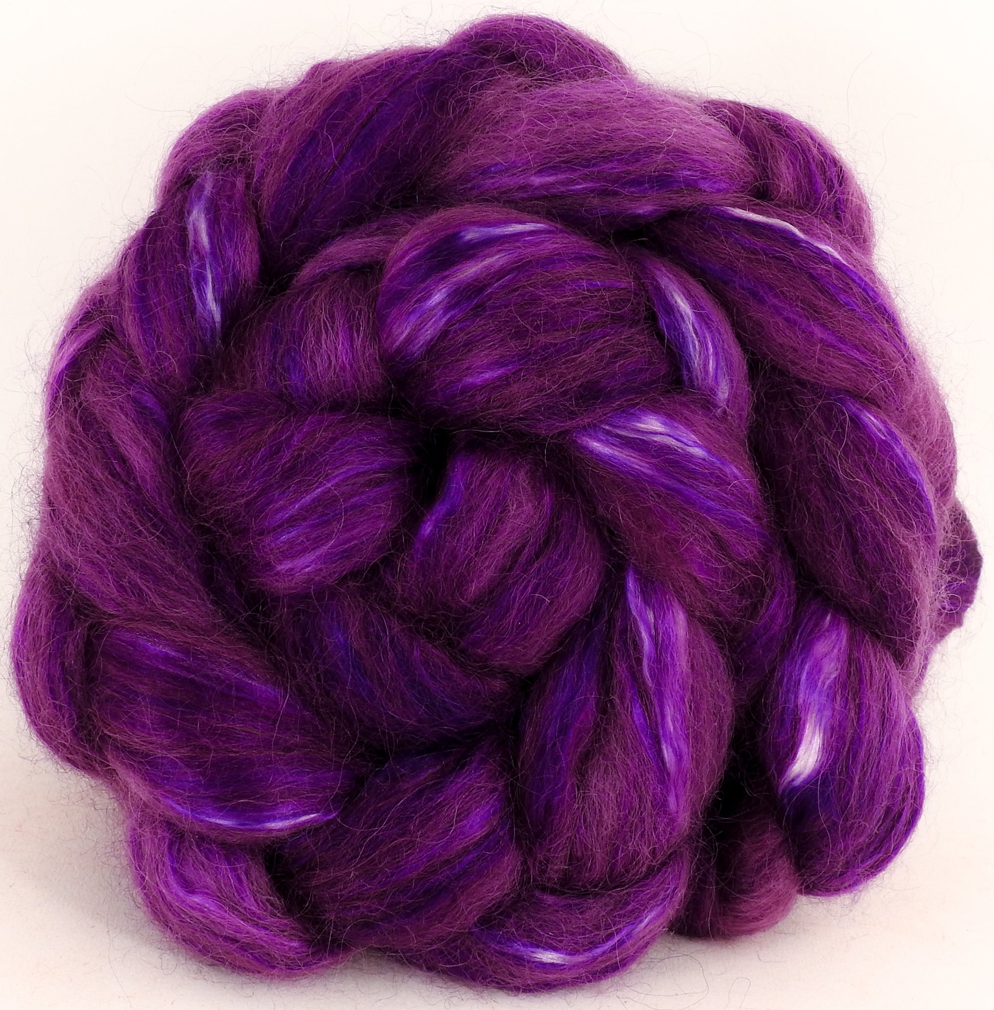 Hand-dyed Wensleydale/ Mulberry silk roving (65/35) - Fuchsia - (5.5 oz.) - Inglenook Fibers