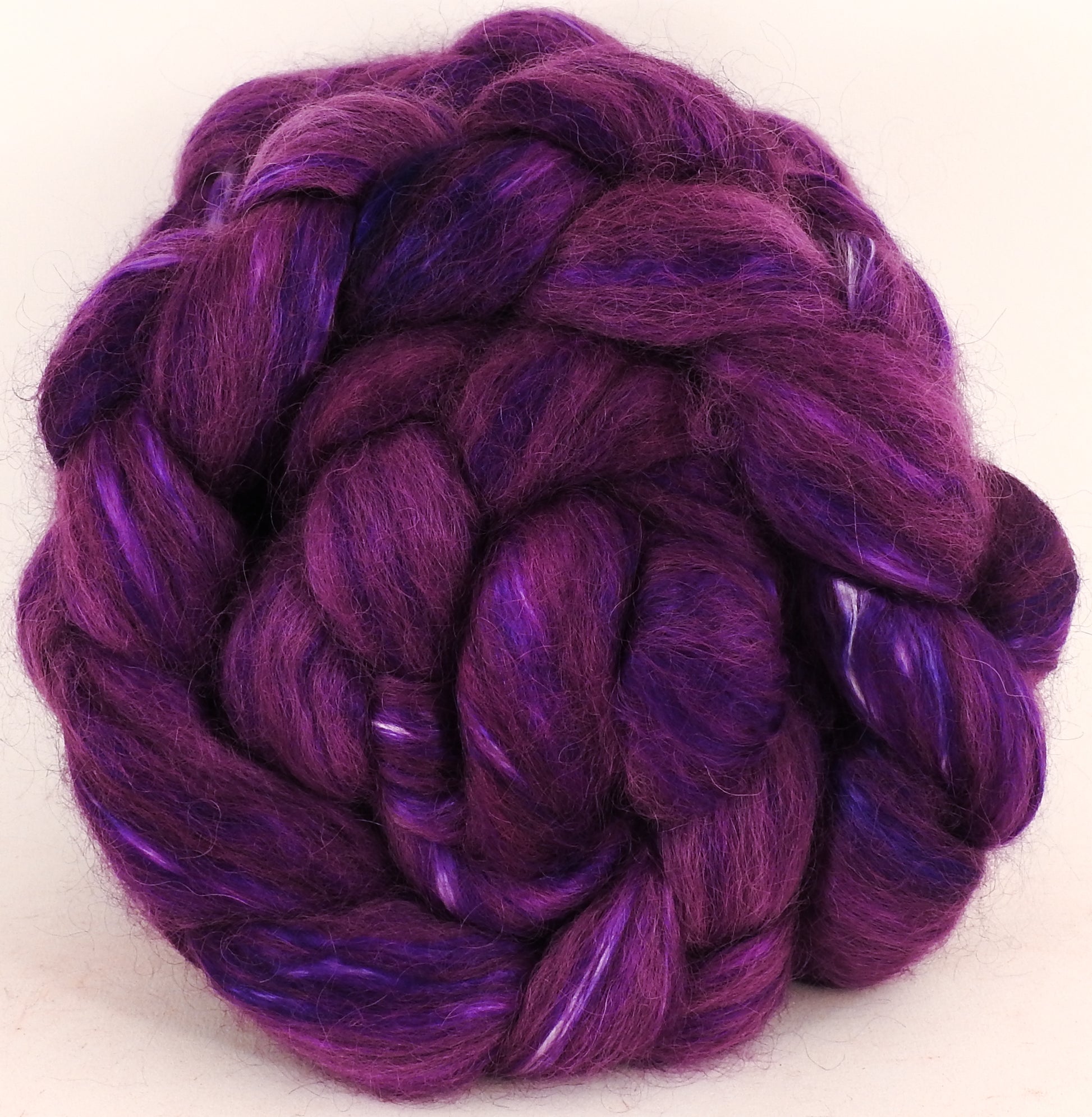 Hand-dyed Wensleydale/ Mulberry silk roving (65/35) - Fuchsia - (5.5 oz.) - Inglenook Fibers