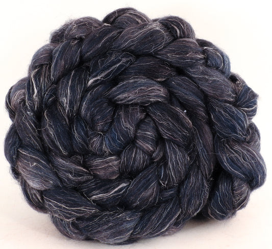 Batt in a Braid #3- Licorice - (5.3 oz) - Polwarth/ Tussah Silk/ Flax (40/40/20) - Inglenook Fibers