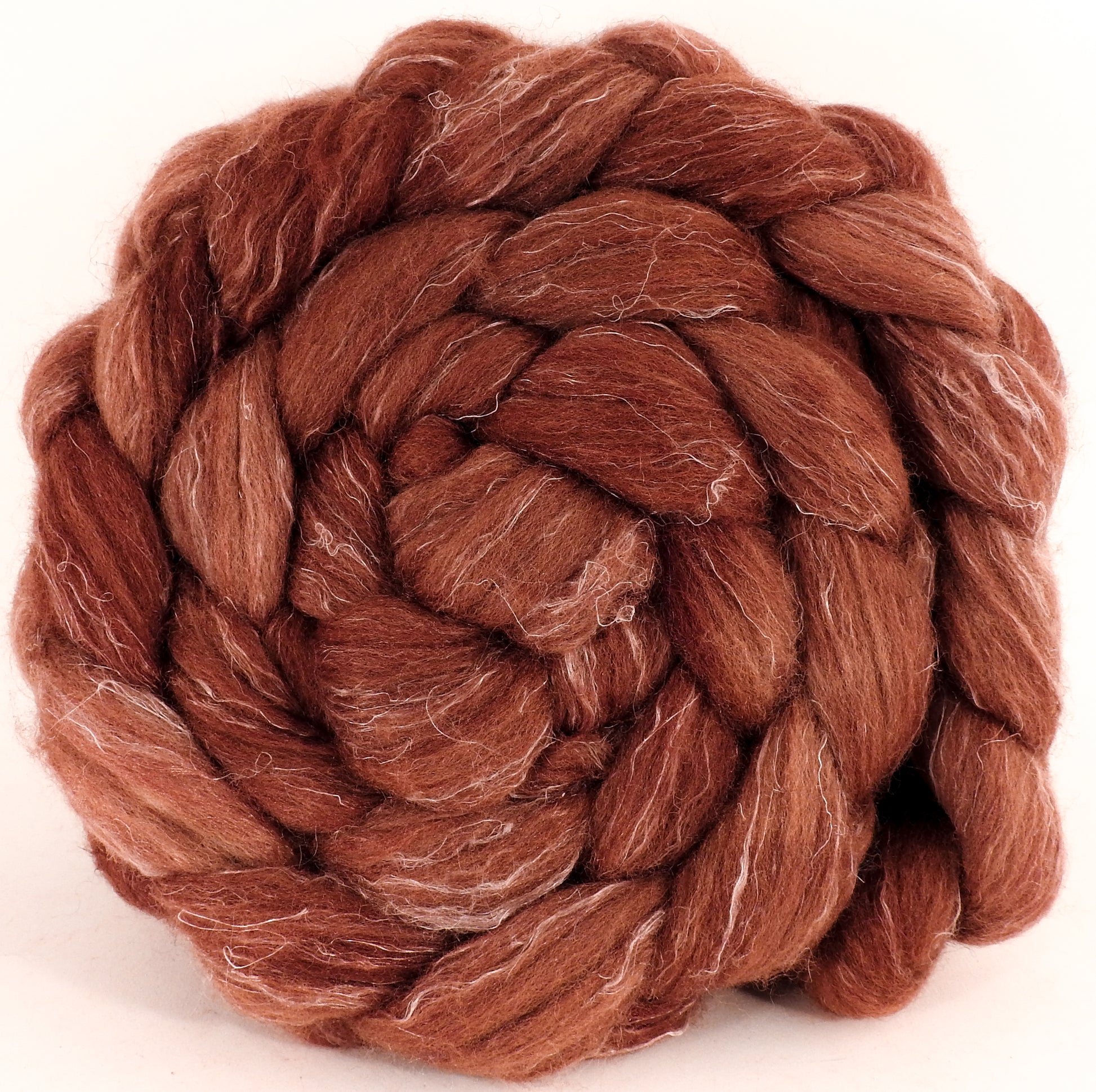 Batt in a Braid #38 - Cloves - (5.5 oz.) Shetland/ Falkland Merino / tussah silk/ flax (40/25/25/10) - Inglenook Fibers