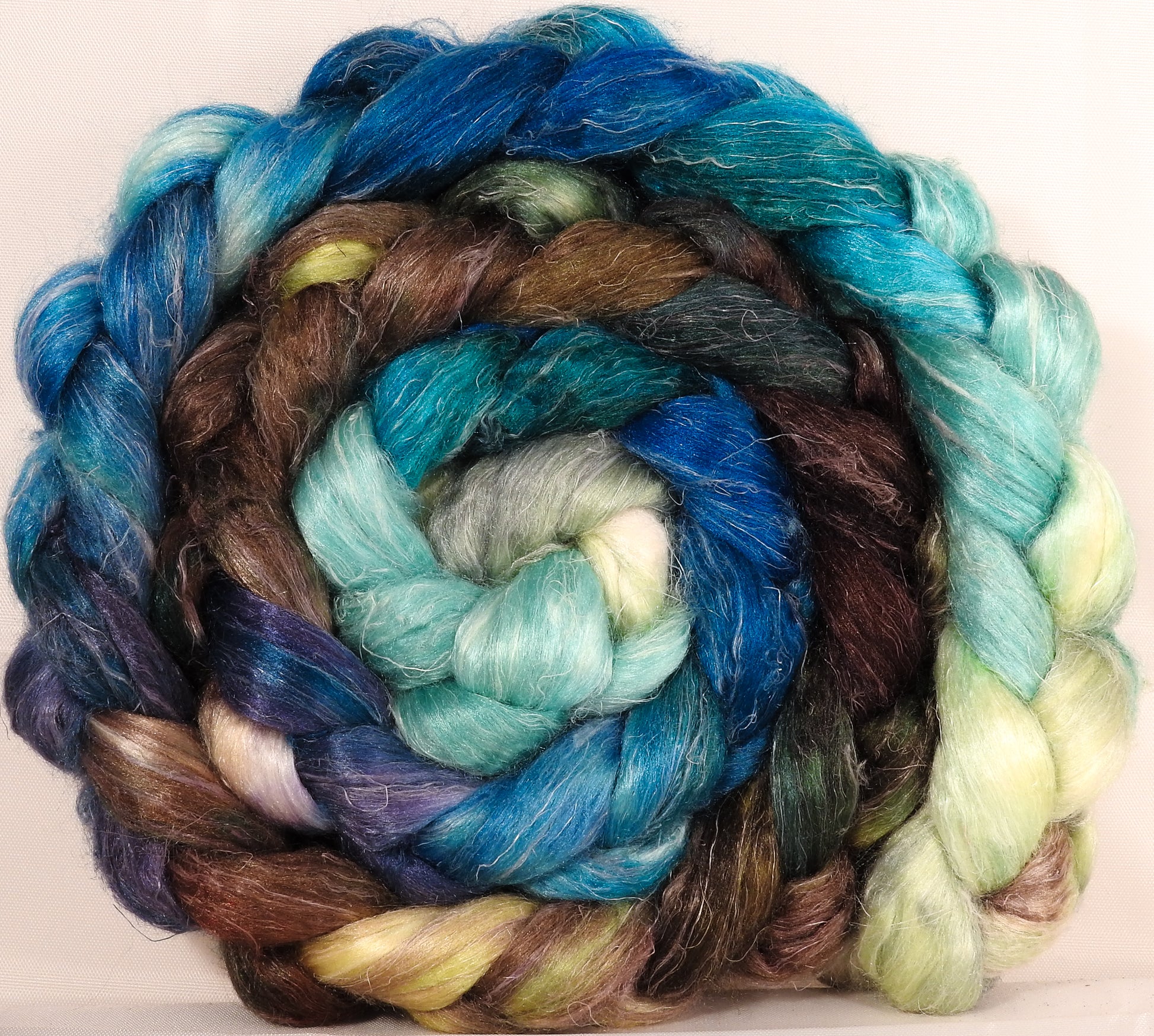 Tussah Silk / flax roving (65/35)- Sea Turtle - Inglenook Fibers