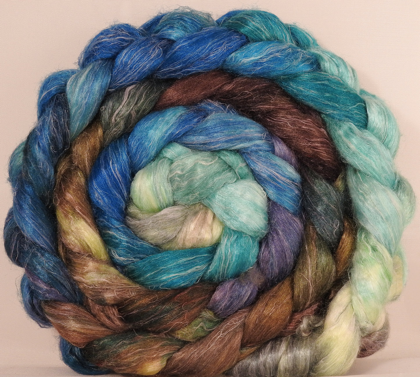 Tussah Silk / flax roving (65/35)- Sea Turtle - Inglenook Fibers