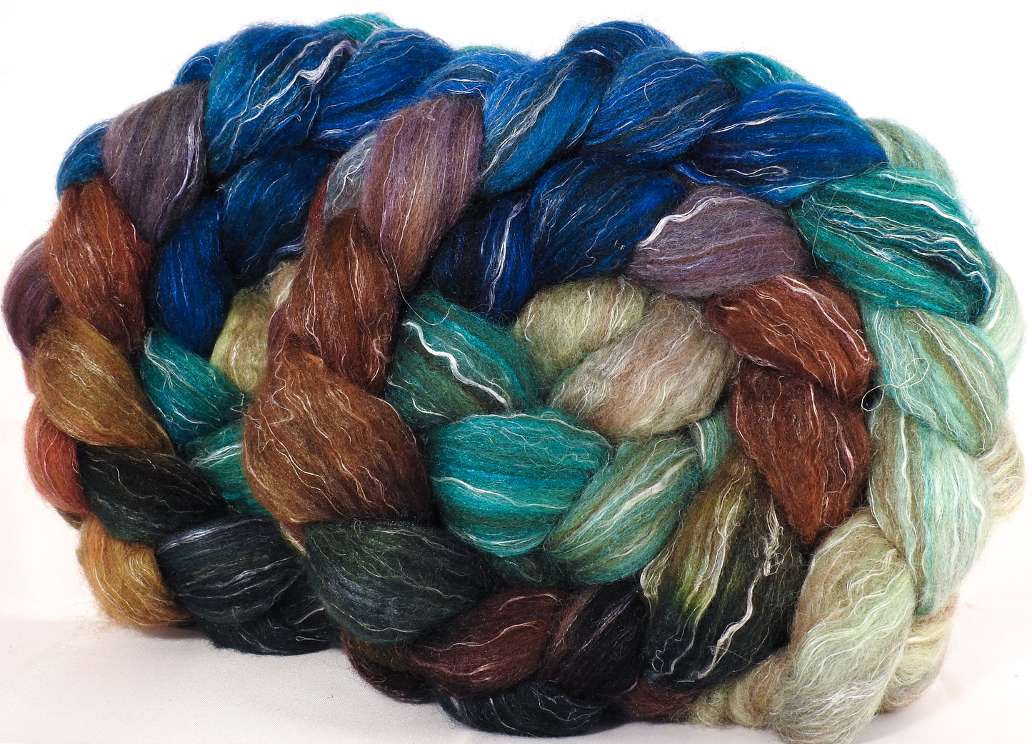 Batt in a Braid #32 - Sea Turtle -(6.1 oz)  Manx Loaghtan/ Wht Bfl / Tussah Silk/ Flax( 30/30/30/10) - Inglenook Fibers