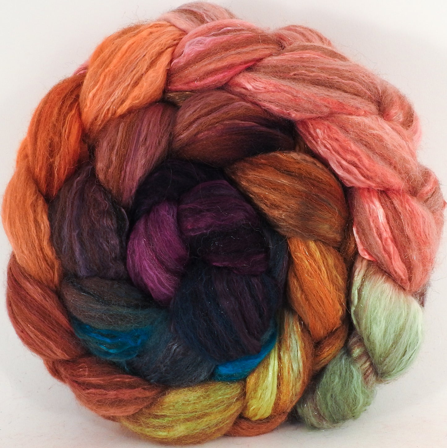 Batt in a Braid #7-Penny Lane - (6.1 oz.)Polwarth/ Manx / Mulberry silk/ Firestar (30/30/30/10) - Inglenook Fibers