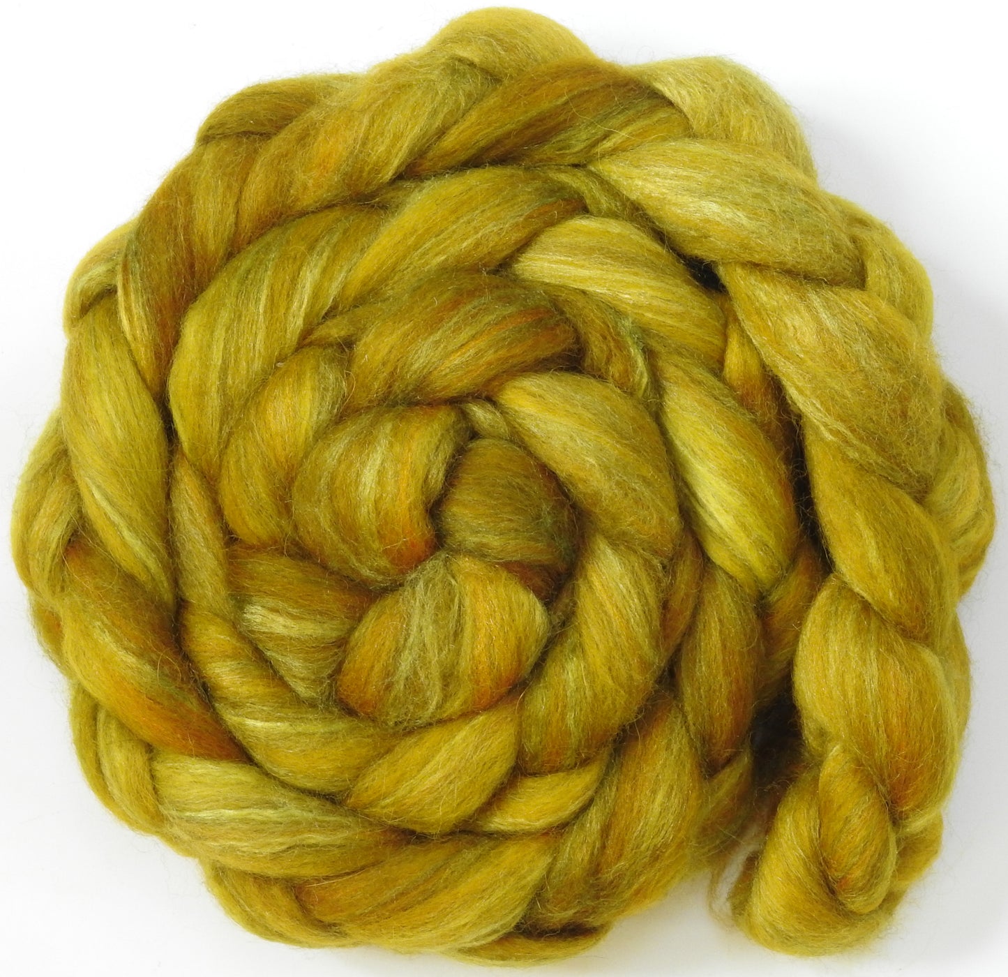 Sunflower -(5.6 oz.) Batt in a Braid #1- Falkland/ Grey Baby Alpaca/ Tussah Silk/ Firestar (40/25/25/10)