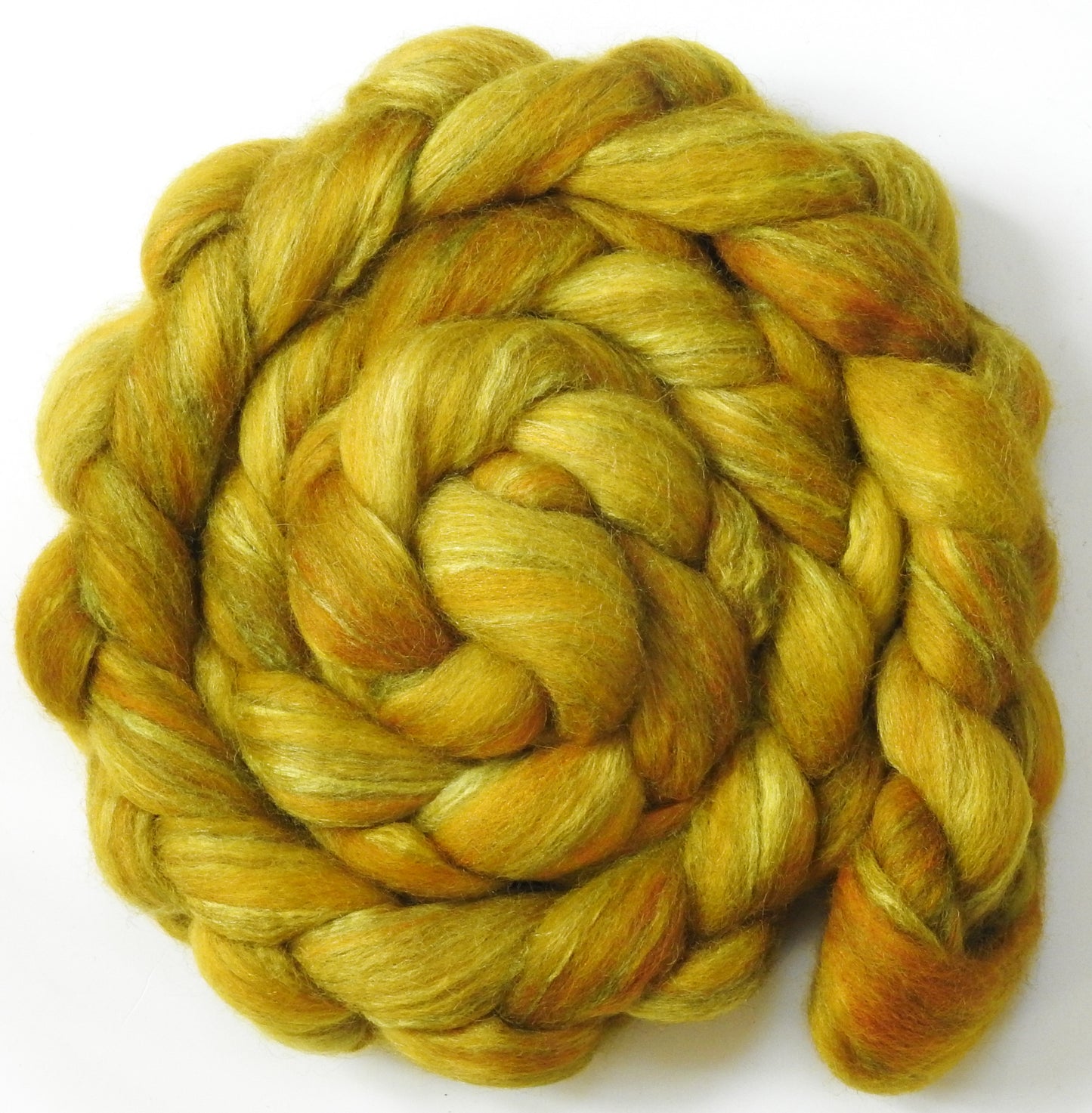 Sunflower -(5.6 oz.) Batt in a Braid #1- Falkland/ Grey Baby Alpaca/ Tussah Silk/ Firestar (40/25/25/10)