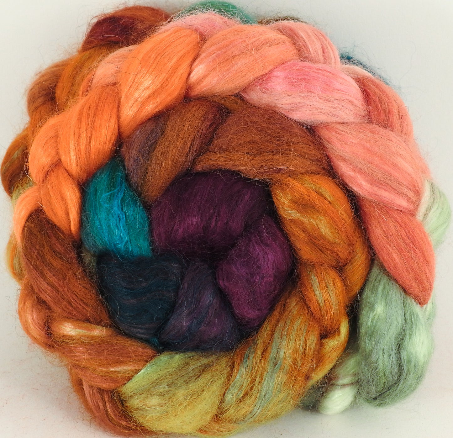 Hand-dyed wensleydale/ mulberry silk roving ( 65/35) -Penny Lane - (6.5 oz.) - Inglenook Fibers