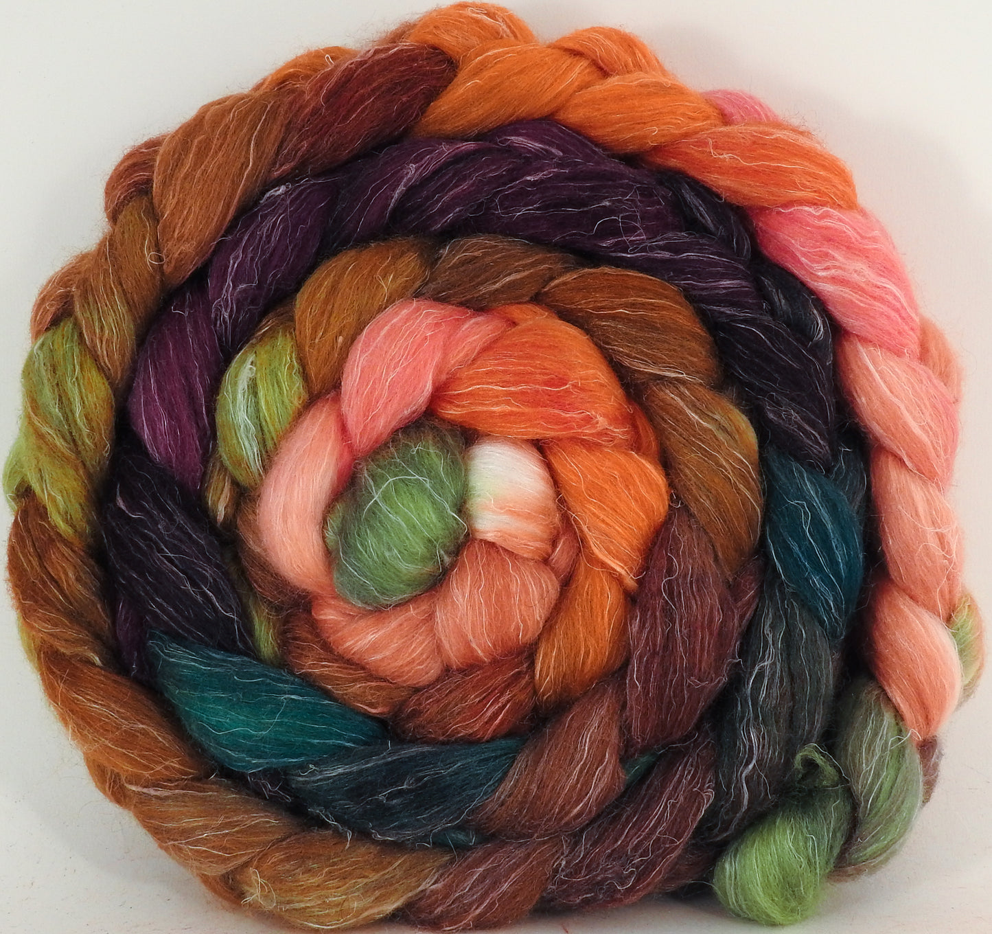 Batt in a Braid #3-Penny Lane- (6.6 oz) - Polwarth/ Tussah Silk/ Flax (40/40/20) - Inglenook Fibers