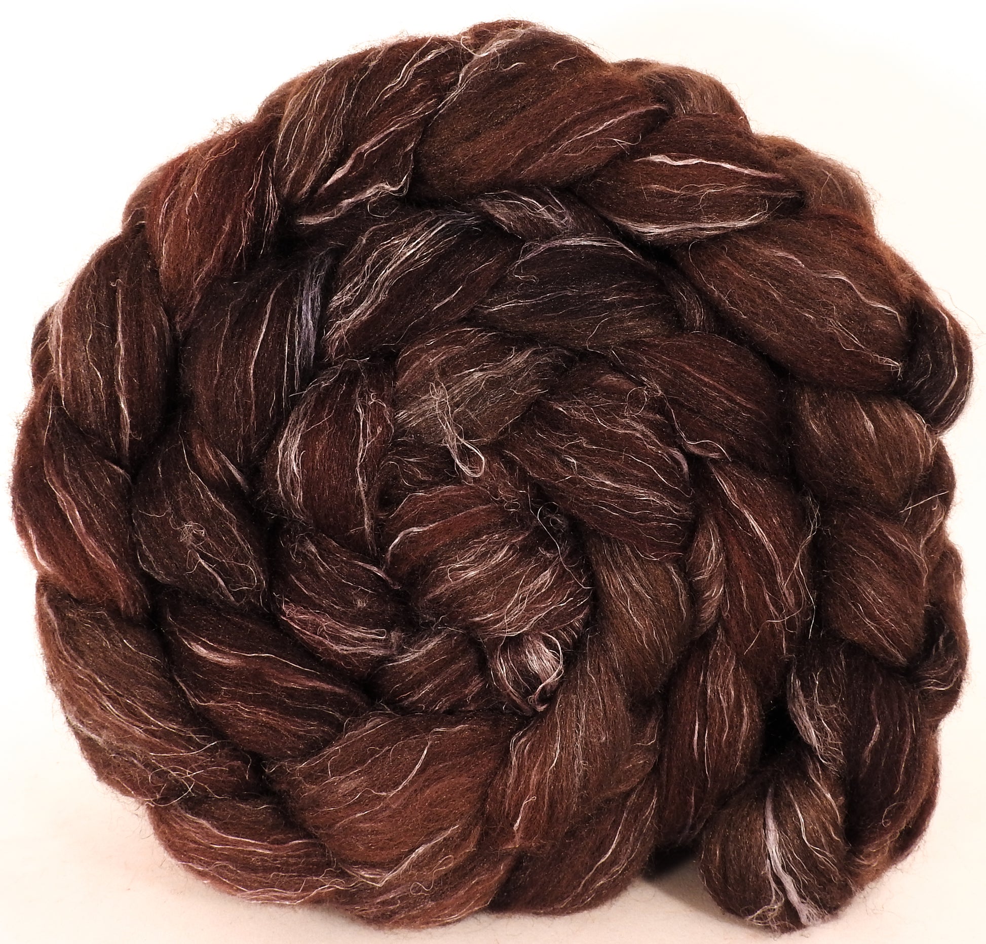 Batt in a Braid #38 - Walnut - (5.4 oz.) Shetland/ Falkland Merino / tussah silk/ flax (40/25/25/10) - Inglenook Fibers