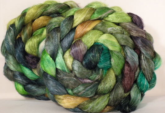 Tussah Silk / flax roving (65/35)-Mossy- 5.1 oz. - Inglenook Fibers