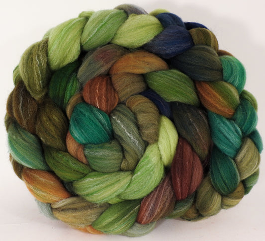 Hand dyed top for spinning - Mossy ( Lite) - (5.3 oz.) Targhee/silk/ bamboo (80/10/10) - Inglenook Fibers